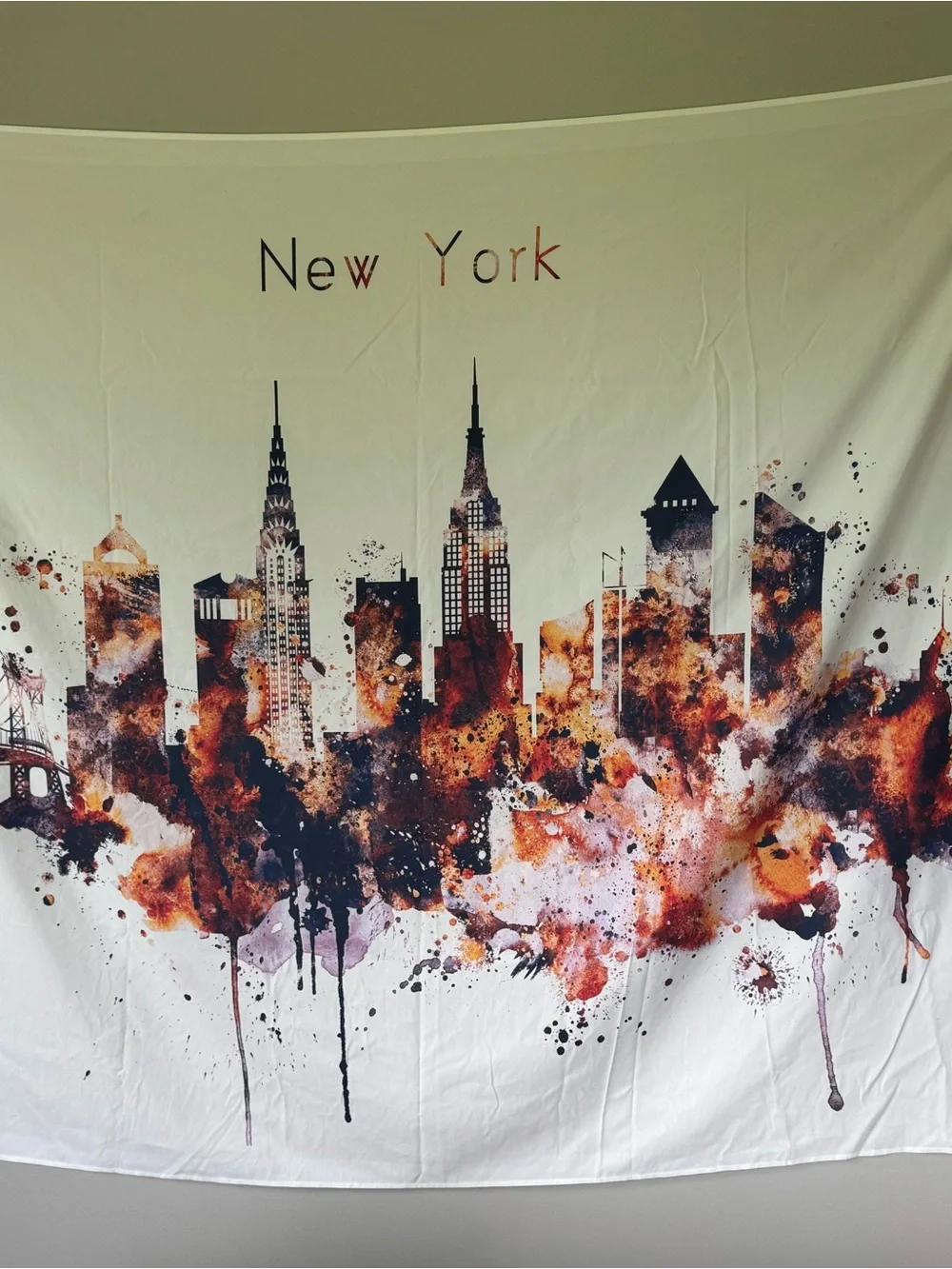 Abstract New York Skyline Wall Tapestry in White and Rust 50” x 58” NYC